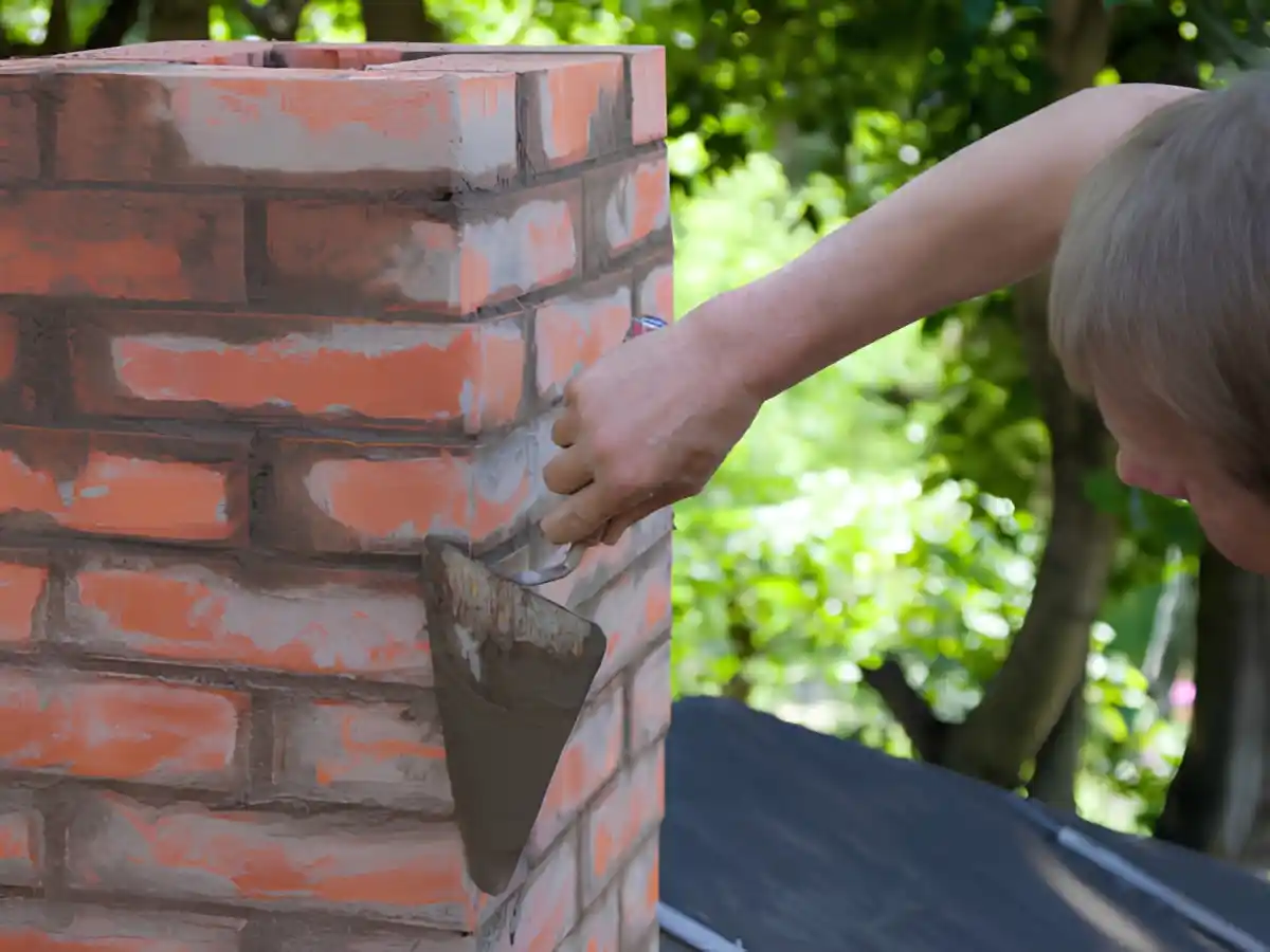 Repointing mortar joints on a stack