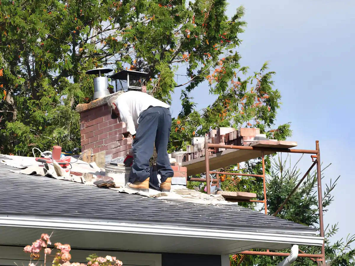 Trowel work on chimney masonry