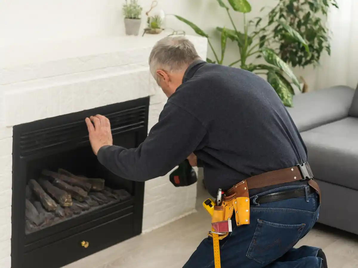 Technician servicing a fireplace insert